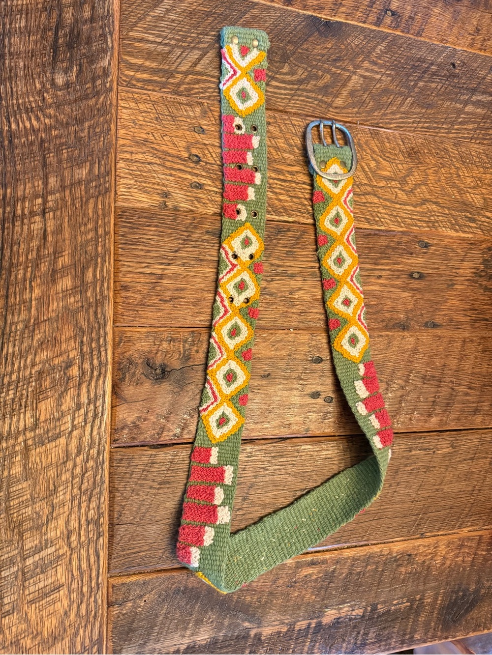 Jenny Krauss Embroidered Green Geometric Boho Belt -Size Large